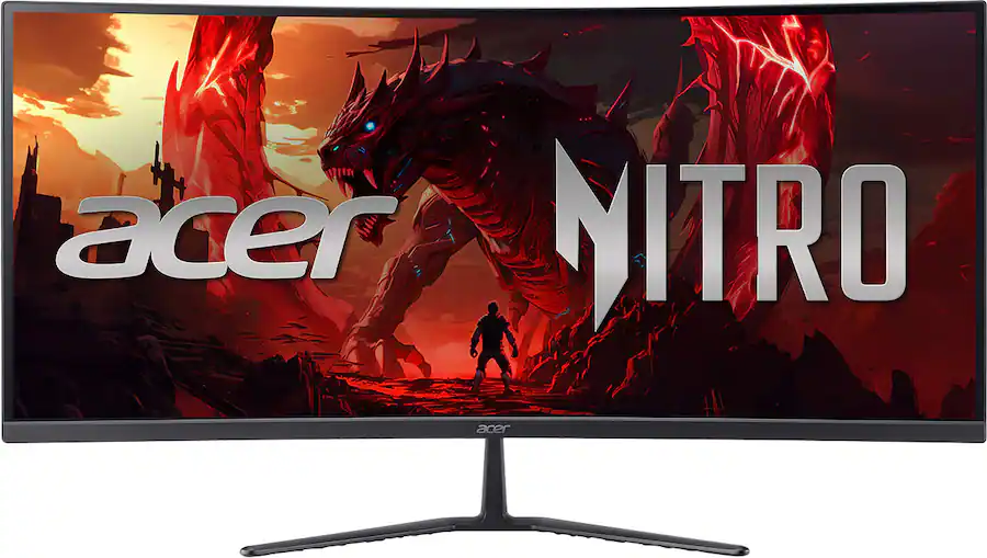 Acer Nitro ED340CUR Gaming 34″ 1500R 21:9 Curved QHD 200Hz 1ms FreeSync Premium Gaming Monitor with HDR10, Black — Black