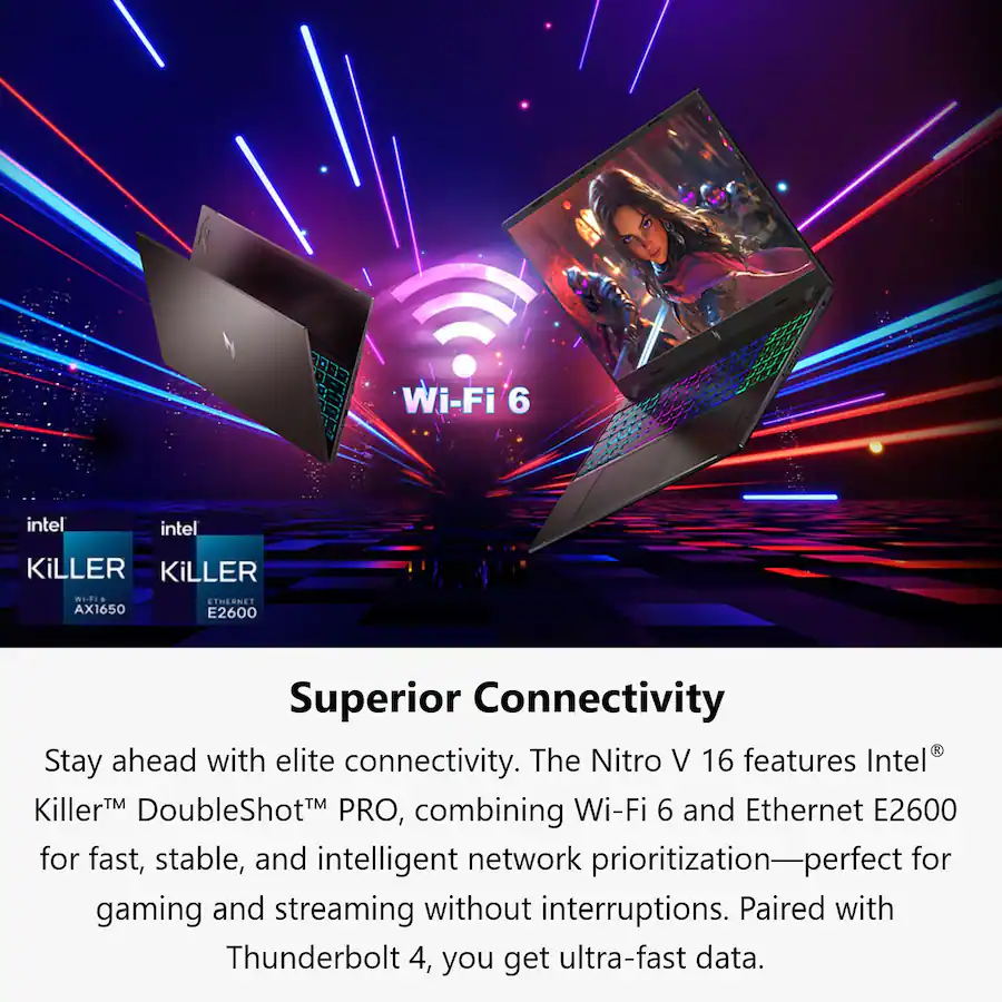Acer Nitro V 16″ WUXGA 165Hz Gaming Laptop (Intel® Core™ 7 240H, NVIDIA® GeForce RTX™ 5050, 16GB Memory, 512GB SSD), Obsidian Black