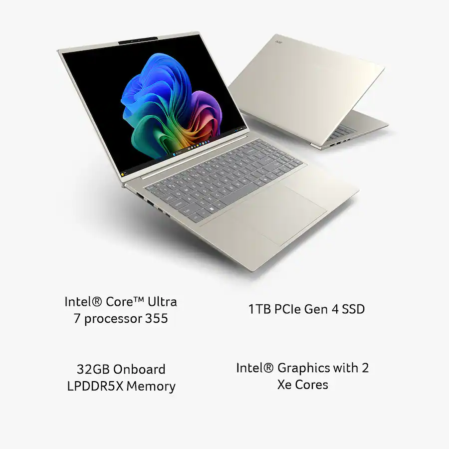 Acer Swift Go 16 AI Copilot+ PC 16″ 2K OLED Touchscreen Laptop, Intel Core Ultra 7 355, 32GB Memory, 1TB SSD, Vapor Silver — Vapor Silver