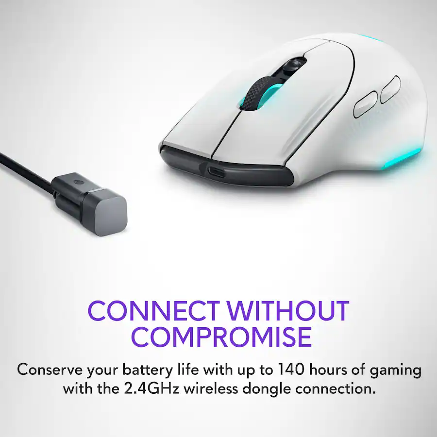 Alienware AW620M Wireless Optical Gaming Mouse for PC with 7 Programmable Buttons, Lunar Light — Lunar Light
