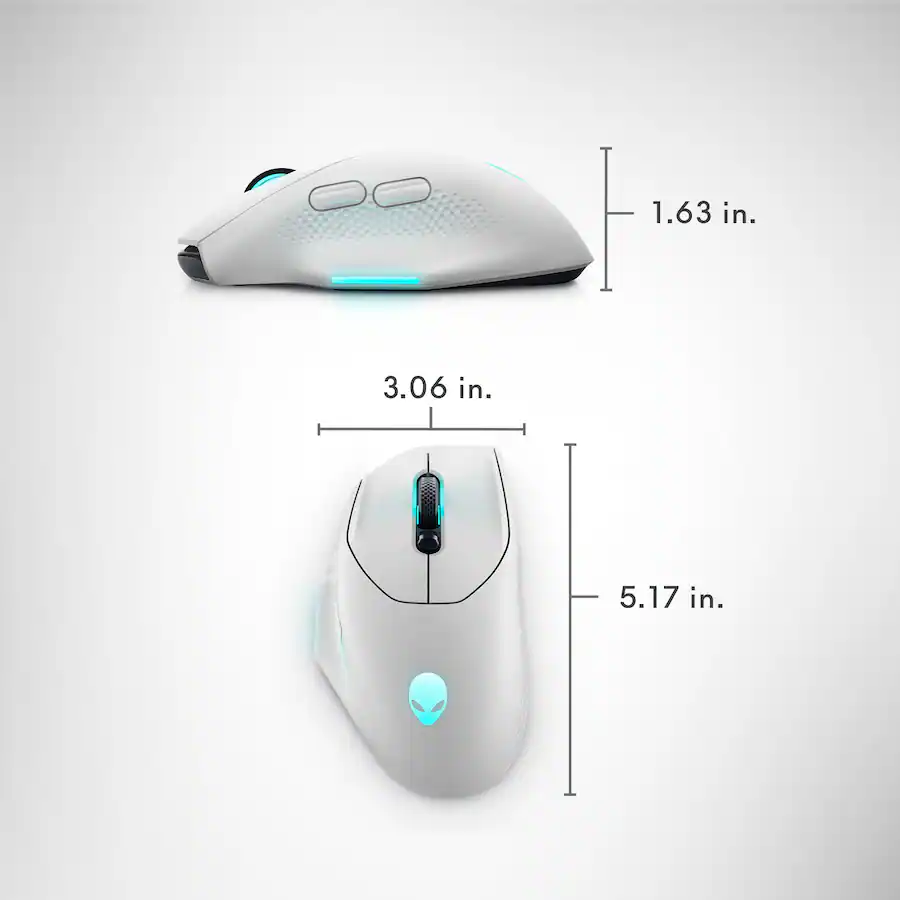 Alienware AW620M Wireless Optical Gaming Mouse for PC with 7 Programmable Buttons, Lunar Light — Lunar Light