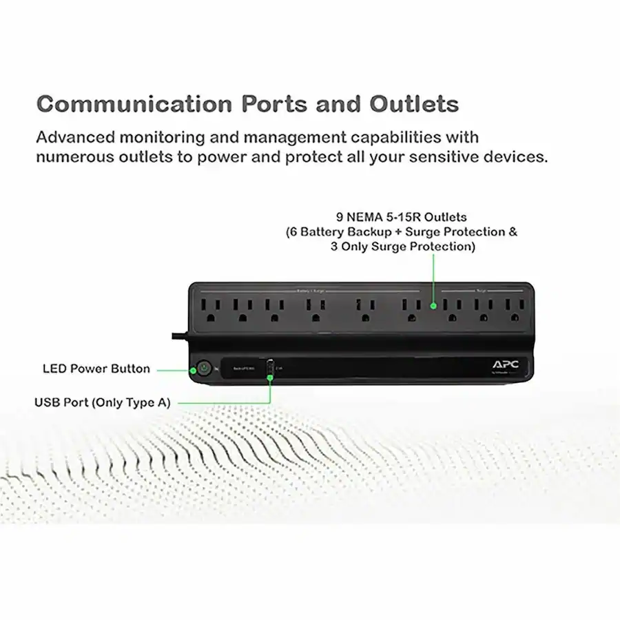 APC UPS Battery Backup 900VA / 480W Tower Wall-Mount, 9 Outlets, USB-A, Black — Black