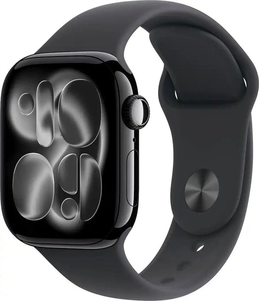 Apple Watch Series 11 GPS + Cellular 42mm Aluminum Case with Black Sport Band (S/M), Jet Black (2025)