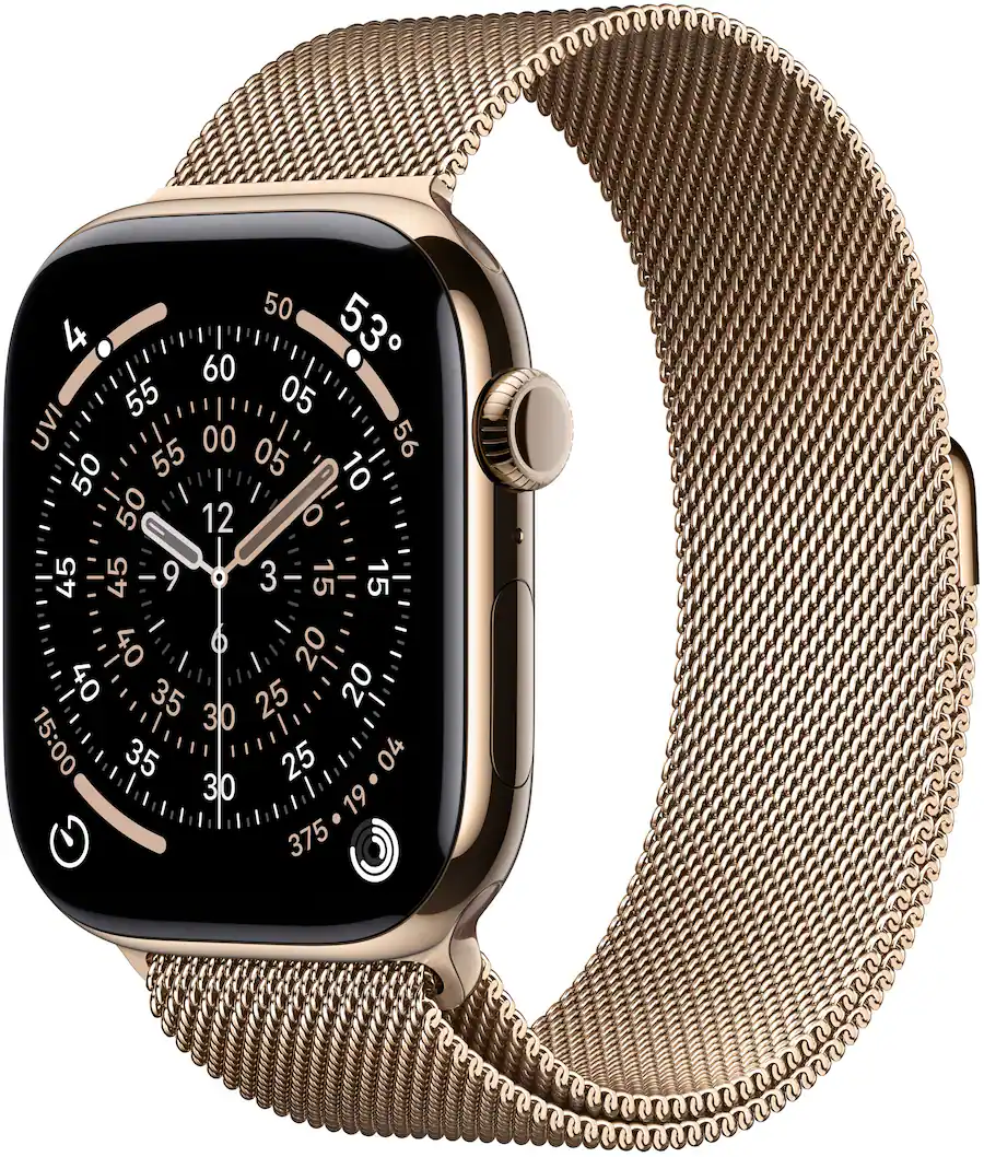 Apple Watch Series 11 GPS + Cellular 46mm Titanium Case with Gold Milanese Loop (2025) — Gold