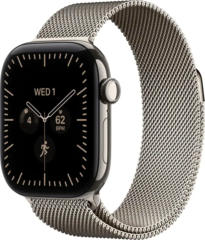 Apple Watch Series 12 GPS + Cellular 42mm Titanium Case with Radiant Gold Milanese Loop (2026)