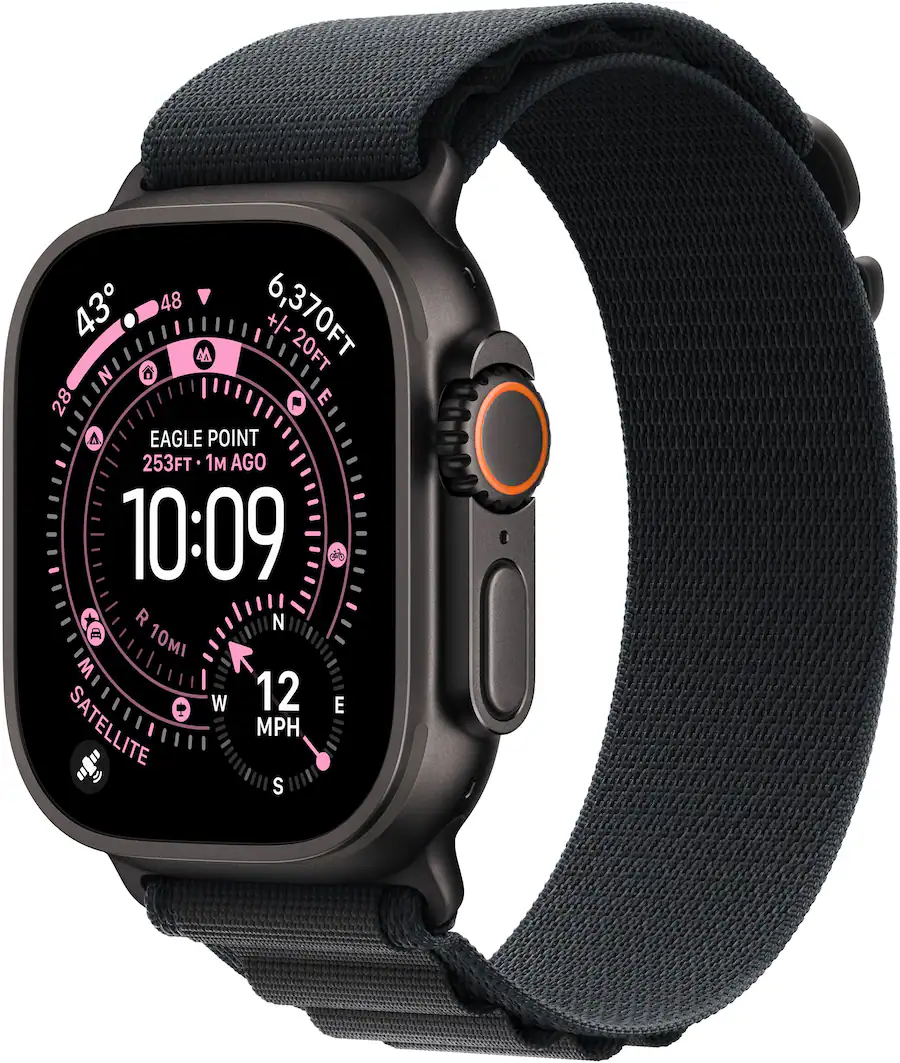 Apple Watch Ultra 3 GPS + Cellular 49mm Titanium Case with Black Alpine Loop (Medium, Black, 2025) — Black