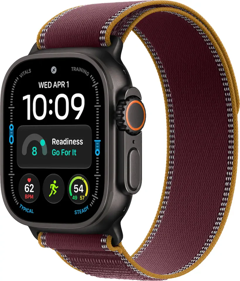 Apple Watch Ultra 4 GPS + Cellular 49mm Titanium Case with Burgundy Trail Loop (M/L, Black, 2026)