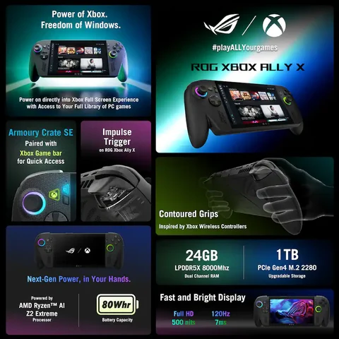 ASUS ROG Xbox Ally X 7 inch FHD 120Hz Gaming Handheld AMD Ryzen AI Z2 Extreme 24GB RAM 1TB SSD Windows