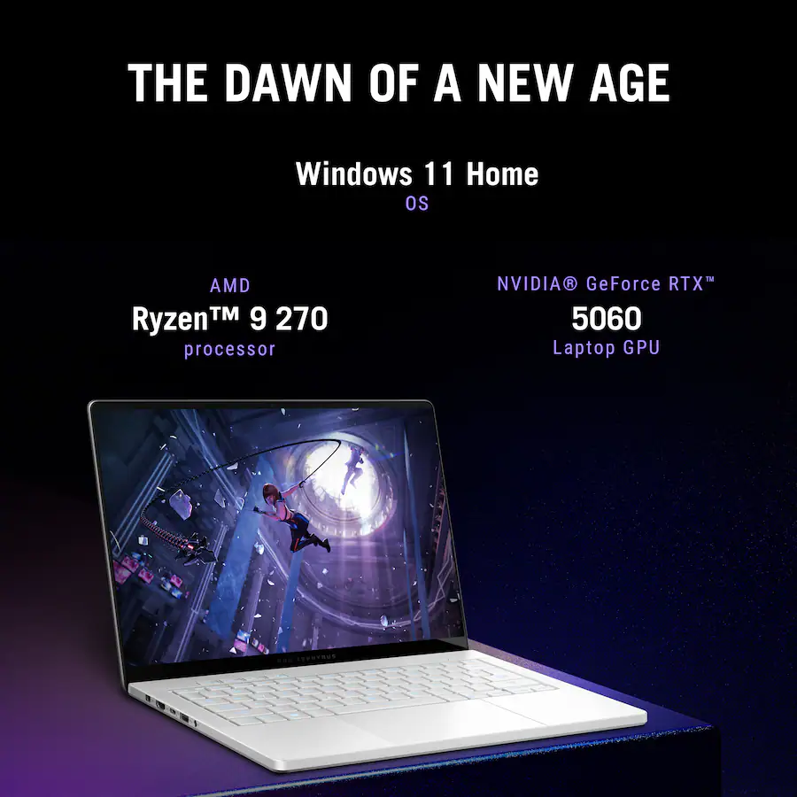 ASUS ROG Zephyrus G14 14″ 3K OLED 120Hz Gaming Laptop (AMD Ryzen™ 9 270, NVIDIA® GeForce RTX™ 5060, 16GB Memory, 1TB SSD), Platinum White — Platinum White