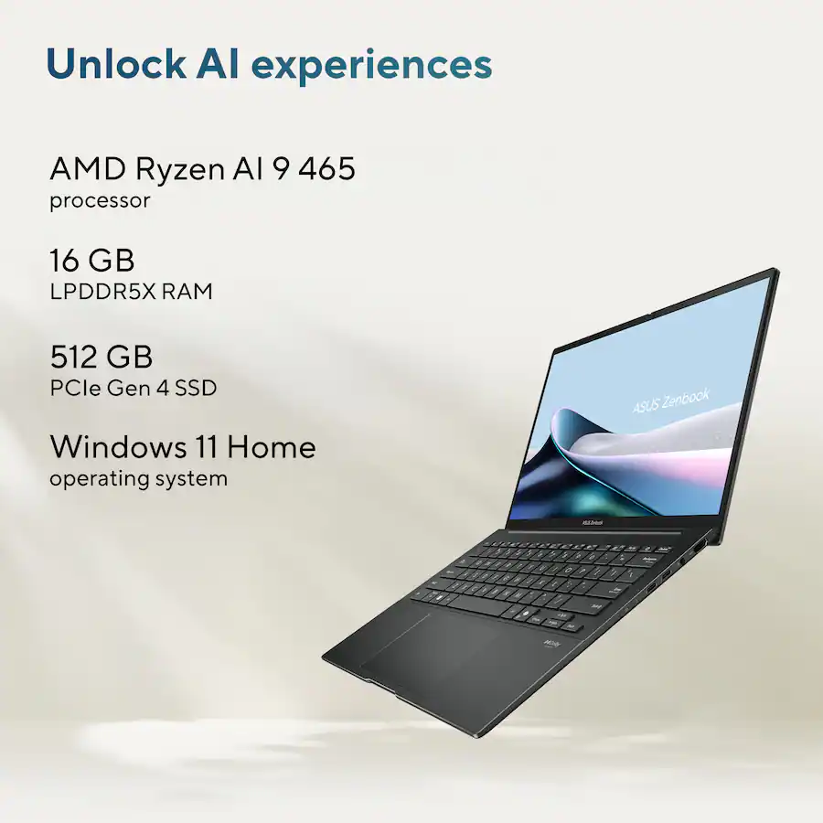 ASUS Zenbook 14 14″ 2K OLED Touchscreen Laptop (AMD Ryzen AI 9 465, 16GB Memory, 512GB SSD, Copilot+ PC), Jasper Gray — Jasper Gray
