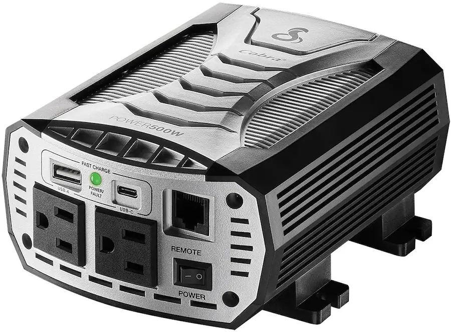 Cobra Power 500‑Watt Power Inverter with Fast Charge USB, Black — Black