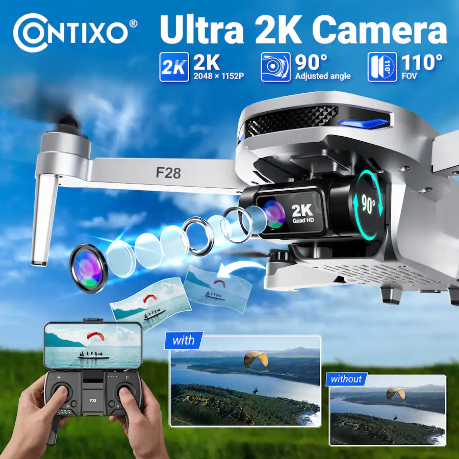 Contixo F28 Stratus 2K GPS Drone with Intelligent Flight Modes, 26‑Min Flight, Brushless Motors & Carrying Case, Silver — Silver