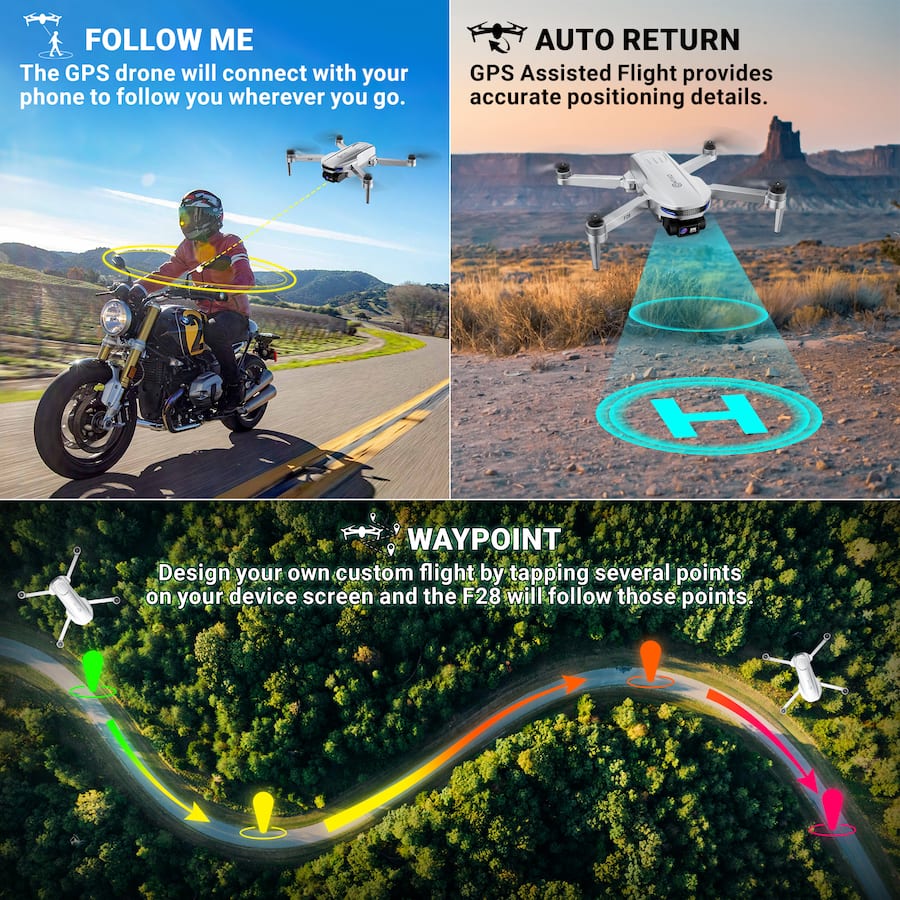 Contixo F28 Stratus 2K GPS Drone with Intelligent Flight Modes, 26‑Min Flight, Brushless Motors & Carrying Case, Silver — Silver