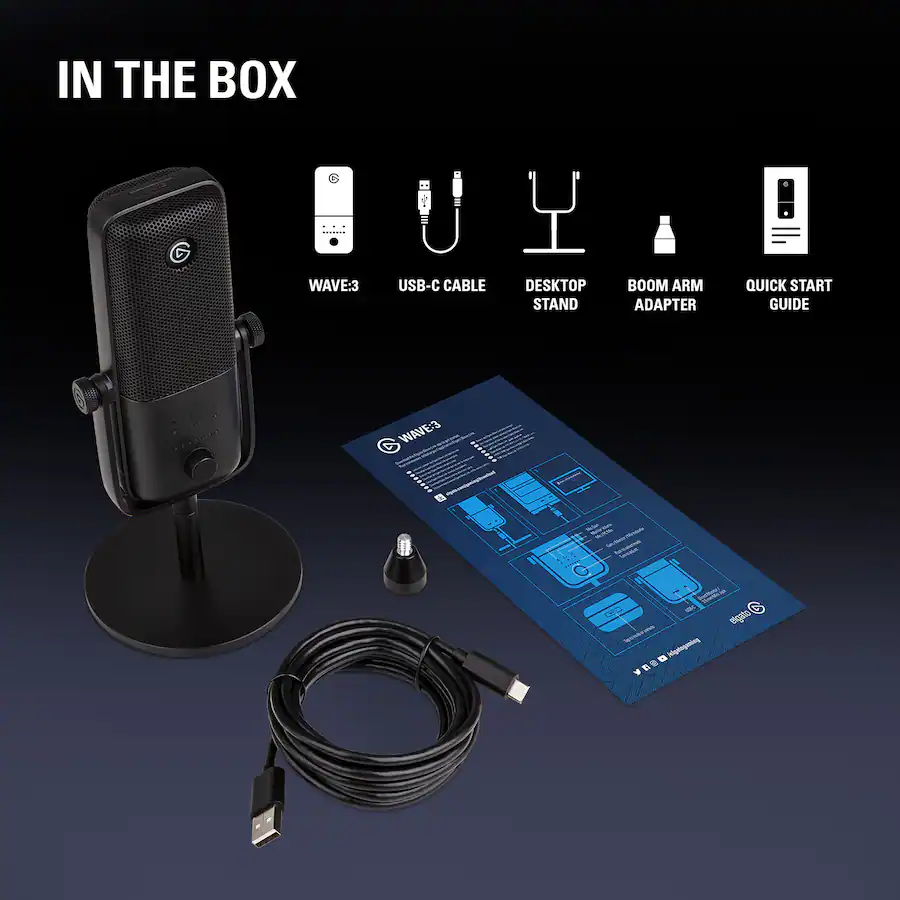 Elgato Wave:3 Wired Cardioid Condenser USB Microphone, Black — Black