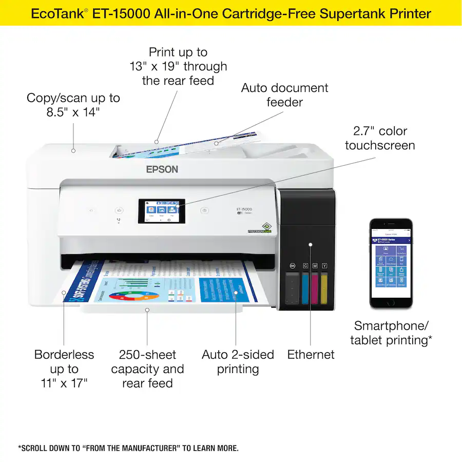 Epson EcoTank ET 15000 Wireless All-In-One Supertank Inkjet Printer White — White