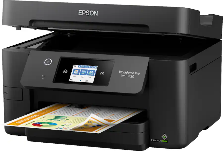 Epson WorkForce Pro WF 3820 Wireless All-In-One Inkjet Printer Black — Black