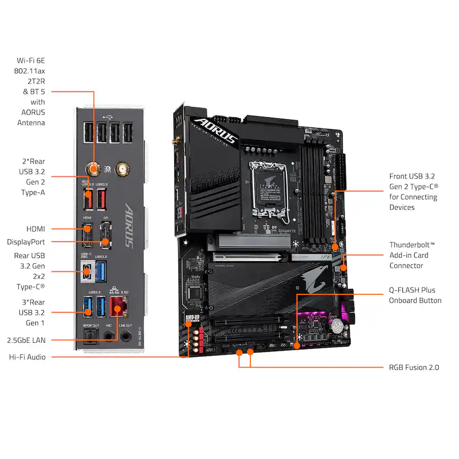 Gigabyte Z790 AORUS Elite AX Socket LGA 1700 Intel Z790 ATX DDR5 Wi‑Fi 6E Motherboard, Black — Black