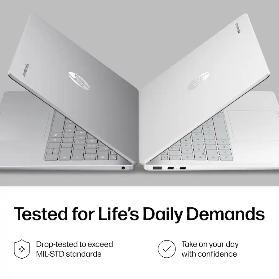 HP 14″ 2K Touchscreen Chromebook Plus (Intel Core 3 N355, 8GB Memory, 128GB UFS Storage), Glacier Silver — Glacier Silver