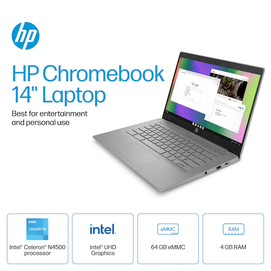 HP 14 Chromebook Laptop Intel Celeron N4500, 4GB Memory, 64GB eMMC, Modern Grey — Modern Grey