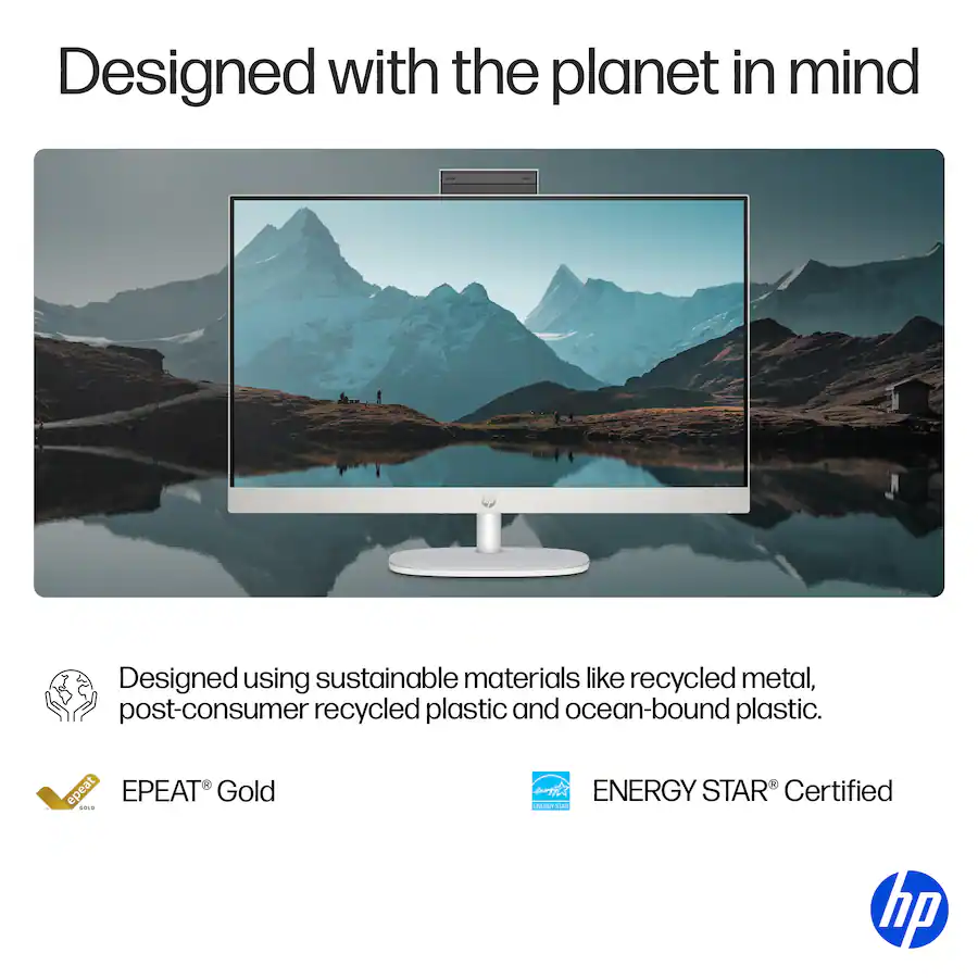 HP 27″ Full HD Touch-Screen All-in-One Desktop with Adjustable Height, Intel Core Ultra 7 225U (2025), 16GB DDR5 Memory, 1TB SSD, Shell White — Shell White