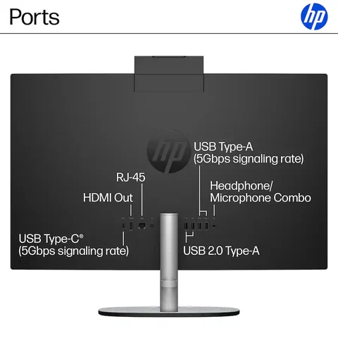 HP Copilot+ PC 24″ Full HD Touch-Screen All-in-One Desktop, AMD Ryzen AI 5 340, 16GB DDR5 Memory, 512GB SSD, Jet Black
