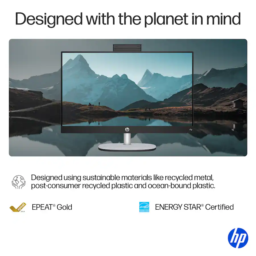 HP Copilot+ PC 24″ Full HD Touch-Screen All-in-One Desktop, AMD Ryzen AI 5 340, 16GB DDR5 Memory, 512GB SSD, Jet Black — Jet Black