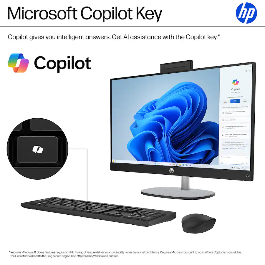 HP Copilot+ PC 24″ Full HD Touch-Screen All-in-One Desktop, AMD Ryzen AI 5 340, 16GB DDR5 Memory, 512GB SSD, Jet Black — Jet Black
