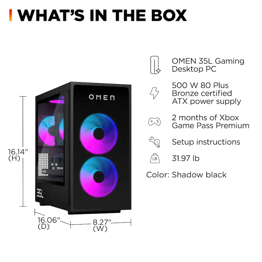 HP OMEN 35L Gaming Desktop – Intel Core i7-14700F, 16GB DDR5 Memory, NVIDIA GeForce RTX 5060, 1TB SSD, Shadow Black — Shadow Black