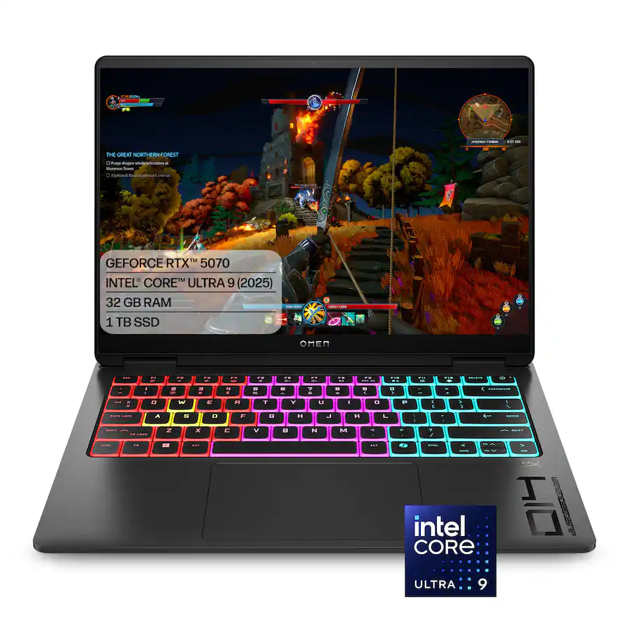 HP OMEN Transcend 14″ 120Hz 3K OLED Gaming Laptop, Intel® Core™ Ultra 9 285H, 32GB Memory, NVIDIA® GeForce RTX™ 5070, 1TB SSD, Shadow Black — Shadow Black