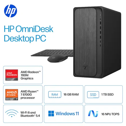 HP OmniDesk Desktop AMD Ryzen 7 8700G 16GB DDR5 1TB SSD Gray Wood
