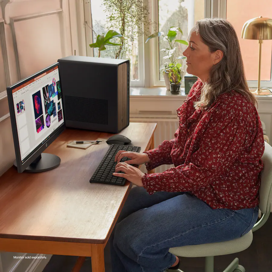 HP OmniDesk Desktop Intel Core Ultra 5 225 (2025), 16GB DDR5 Memory, 1TB SSD, Dark Wood — Dark Wood