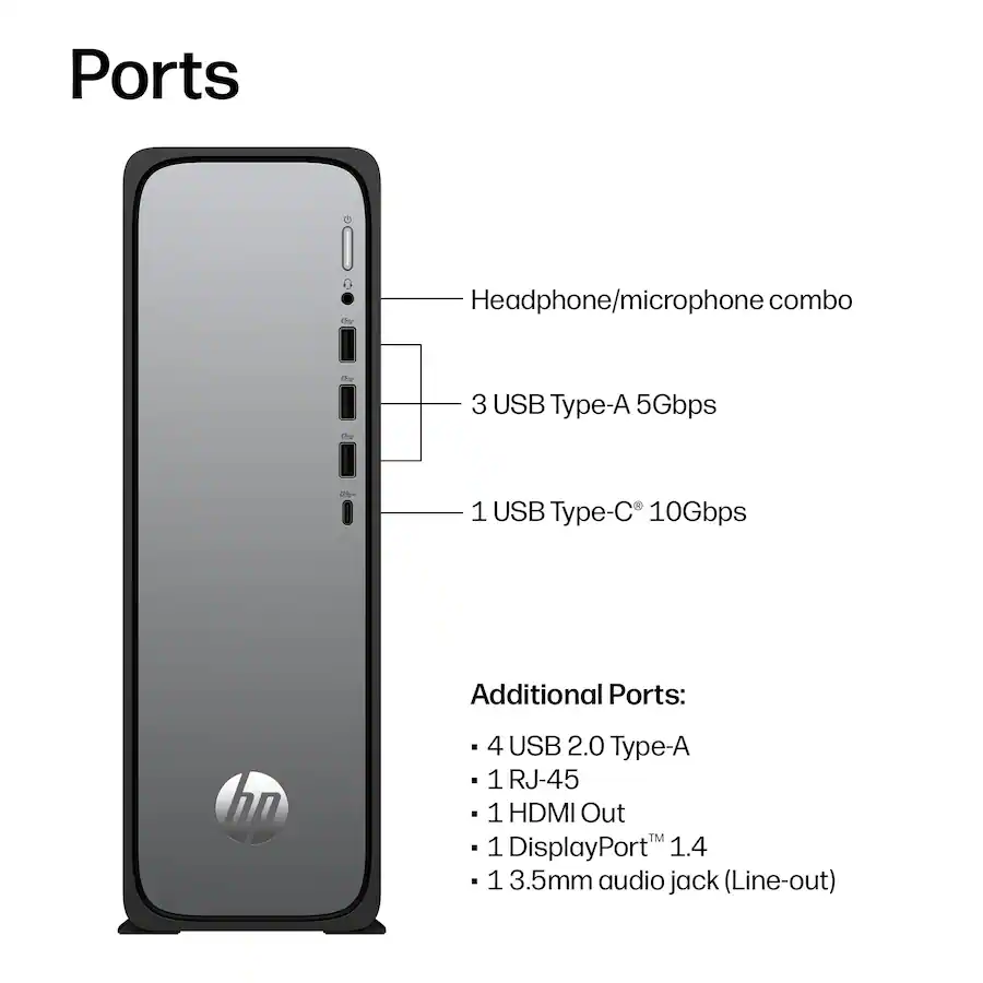 HP OmniDesk Slim Desktop, Intel Processor 300, 8GB DDR5, 256GB SSD, Meteor Silver — Meteor Silver