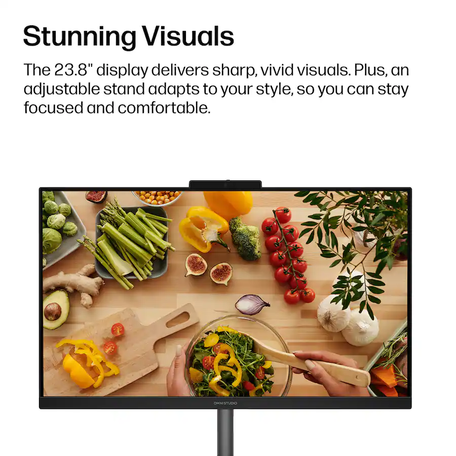 HP OmniStudio 23.8″ Full HD All-in-One Desktop PC, AMD Athlon Silver 10, 8GB Memory, 256GB SSD, Jet Black — Jet Black