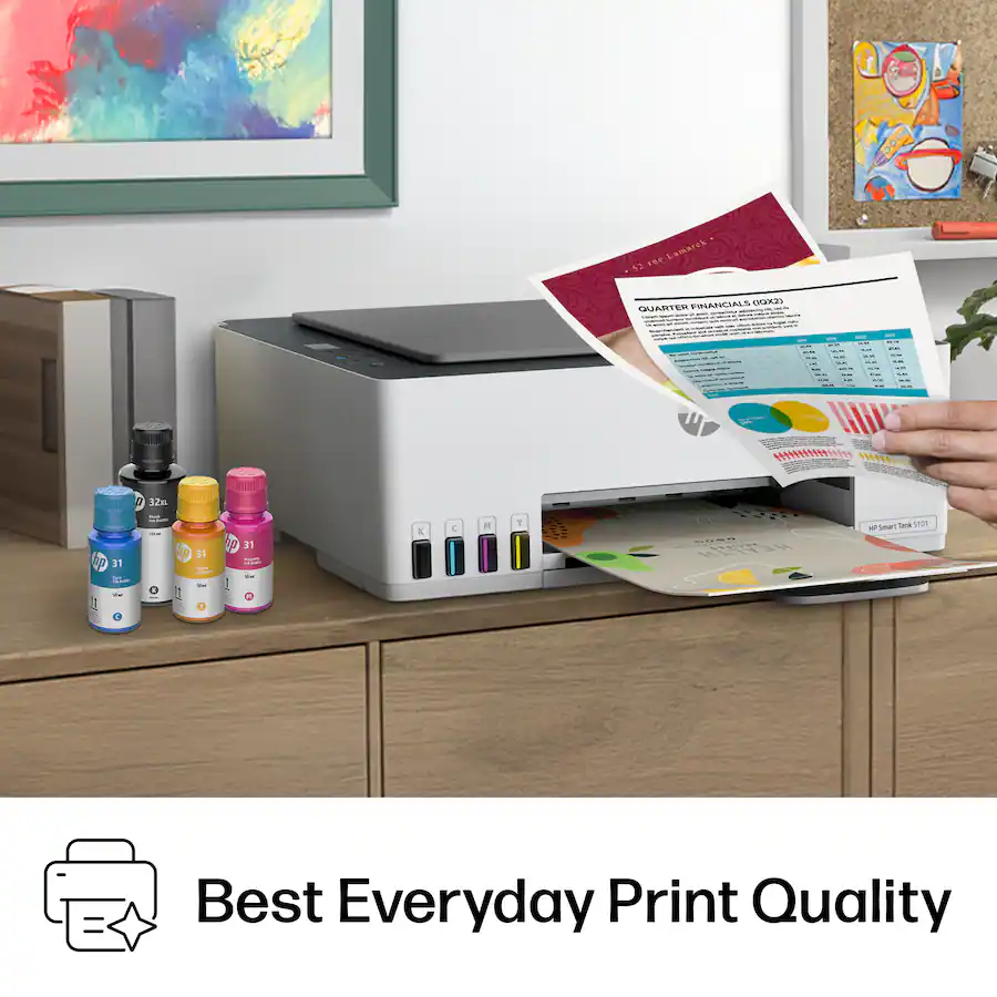 HP Smart Tank 5101 Wireless AI-Enabled All-in-One Cartridge-Free Supertank Inkjet Printer, White — White