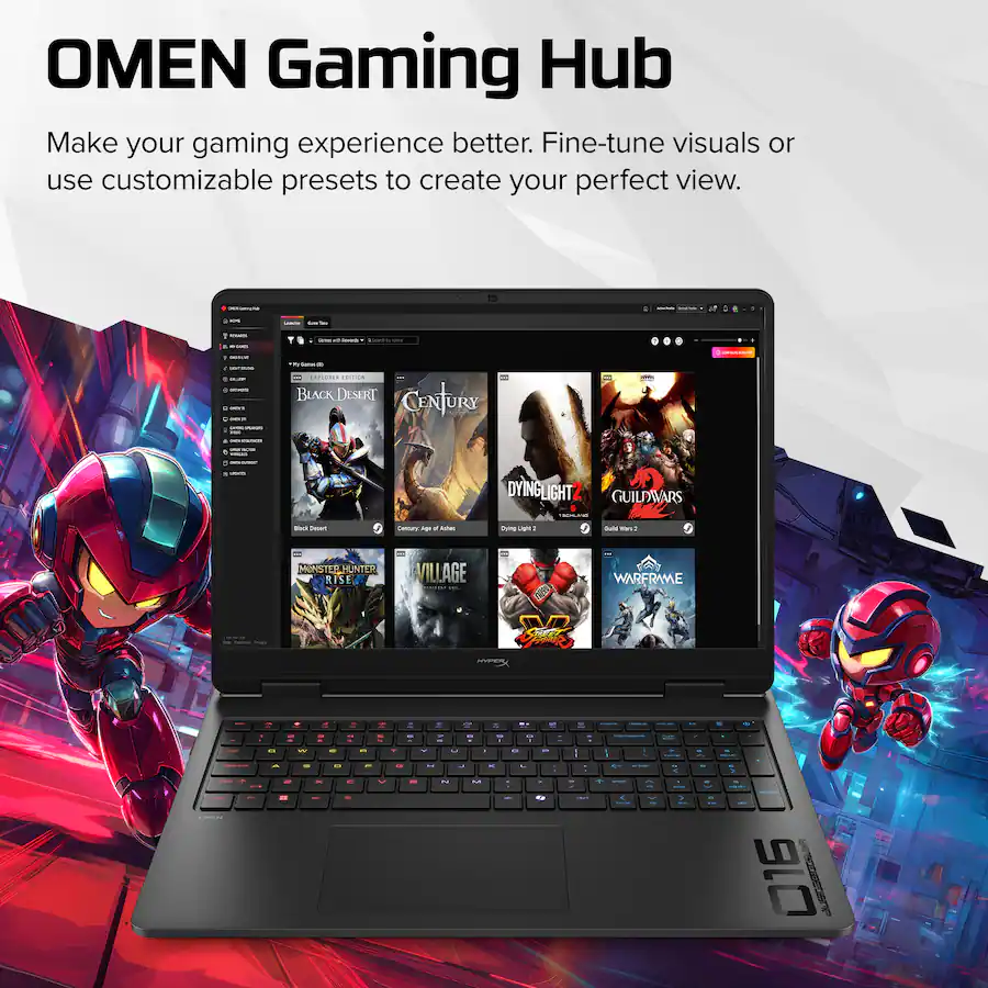 HyperX HP OMEN 16″ 165Hz 2.5K OLED Gaming Laptop, AMD Ryzen 9 8940HX, NVIDIA GeForce RTX 5060, 16GB DDR5 Memory, 1TB SSD, Shadow Black — Shadow Black