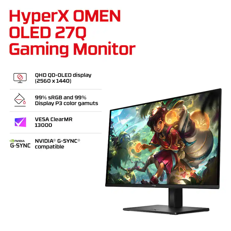 HyperX OMEN 27″ OLED QHD 240Hz Gaming Monitor, 0.03ms GtG, G-SYNC Compatible, Adjustable Height, Black — Black