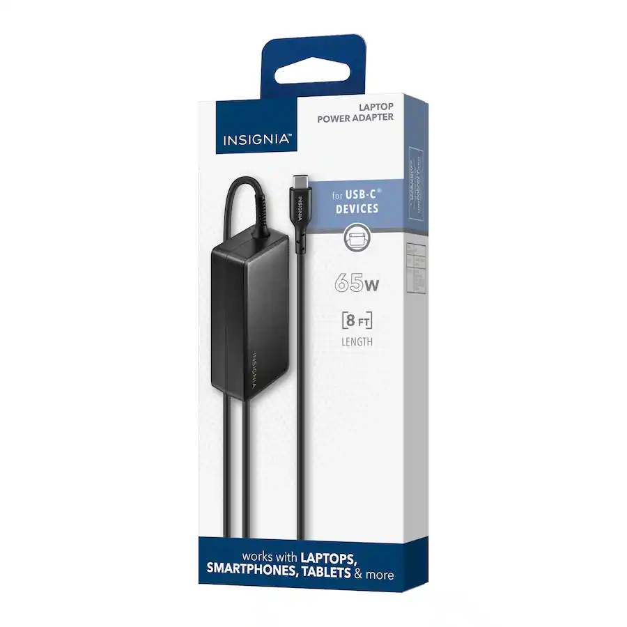 Insignia 65W 8 ft. Laptop Power Adapter for USB-C Devices, Black — Black