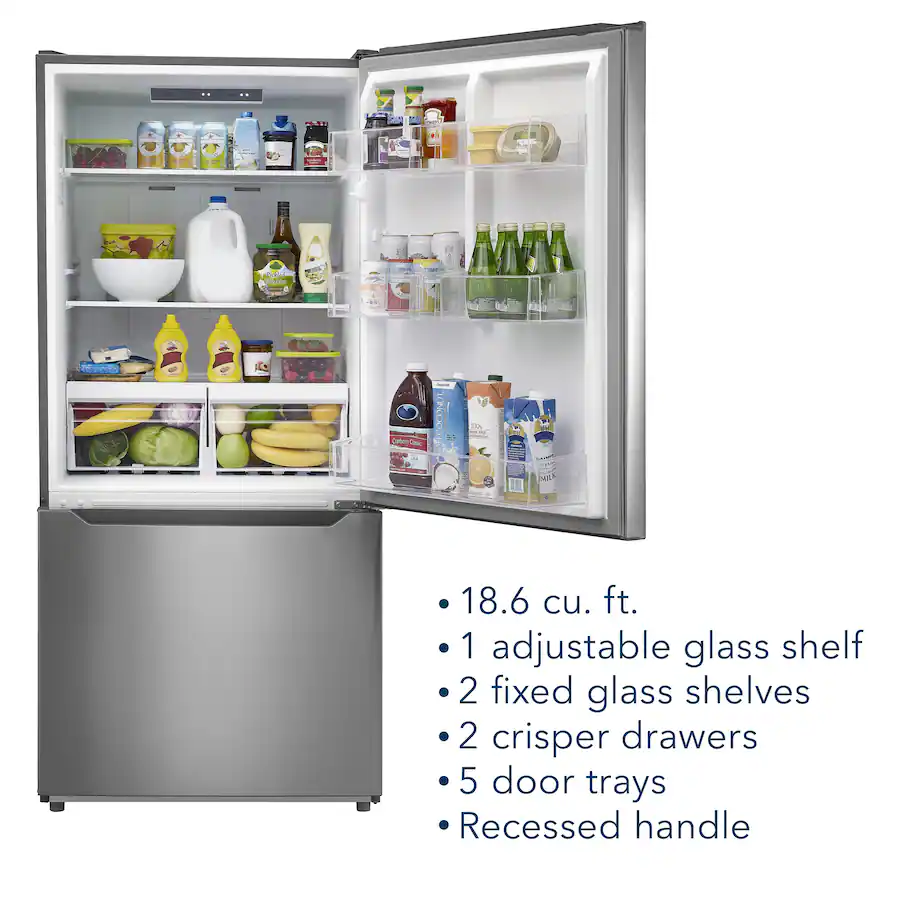 Insignia™ 30″ Wide 18.6 cu. ft. Bottom Freezer Refrigerator with ENERGY STAR® Certification, Stainless Steel — Stainless Steel