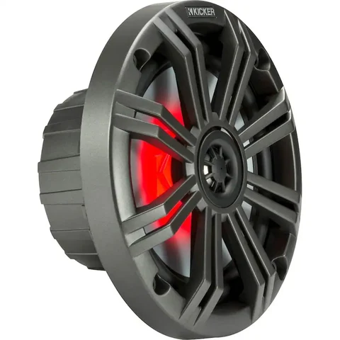 KICKER KM Series 6‑1/2″ 2‑Way Marine Speakers with Polypropylene Cones (Pair), Charcoal and White