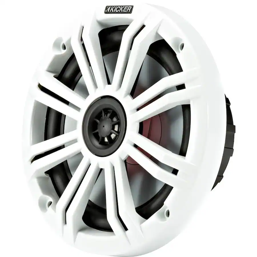 KICKER KM Series 6‑1/2″ 2‑Way Marine Speakers with Polypropylene Cones (Pair), Charcoal and White