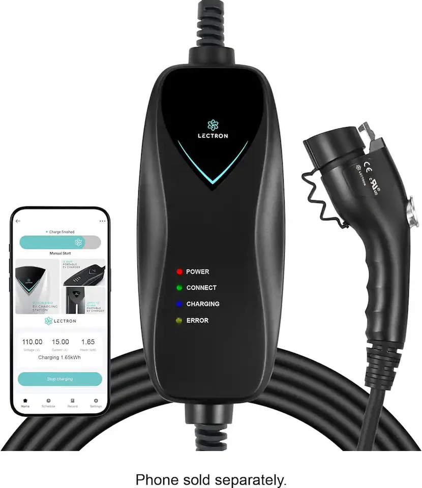 Lectron J1772 Level 1 NEMA 5-15 Wi-Fi Electric Vehicle (EV) Charger, Up to 15A, Black
