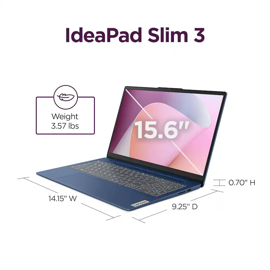 Lenovo IdeaPad Slim 3 15.6″ Full HD Laptop (AMD Ryzen 5 40, 8GB Memory, 256GB Storage), Abyss Blue
