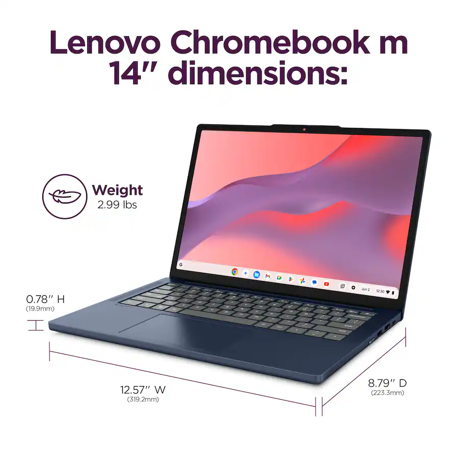 Lenovo IdeaPad Slim 3 Chromebook 14″ 2K Touchscreen Laptop (MediaTek Kompanio 540, 8GB Memory, 128GB Storage), Cosmic Blue
