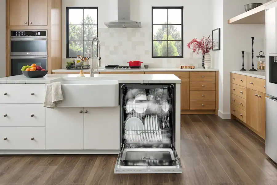 LG FlushFit 24″ Top Control Smart Built‑In Dishwasher with 3rd Rack, AutoVent Dry & Stainless Steel Tub, Stainless Steel — Stainless Steel