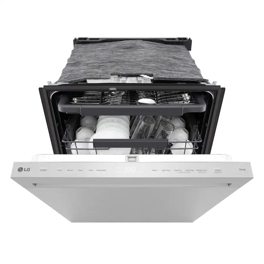 LG FlushFit 24″ Top Control Smart Built‑In Dishwasher with 3rd Rack, AutoVent Dry & Stainless Steel Tub, Stainless Steel — Stainless Steel