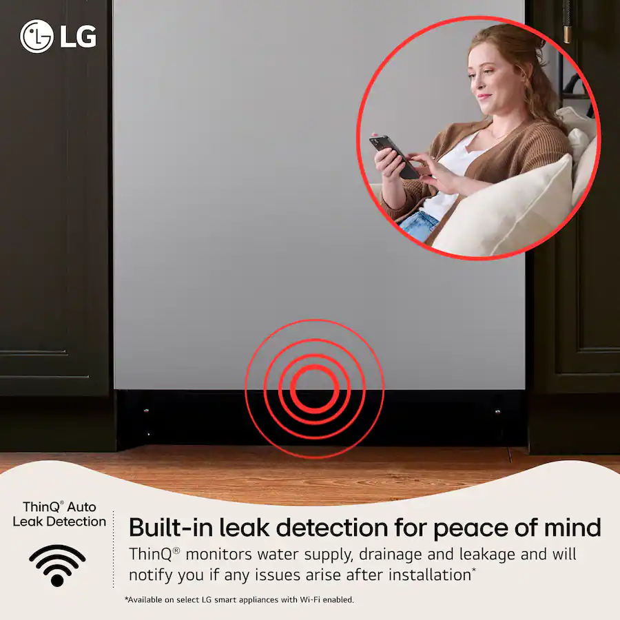 LG FlushFit 24″ Top Control Smart Built‑In Dishwasher with 3rd Rack, AutoVent Dry & Stainless Steel Tub, Stainless Steel — Stainless Steel