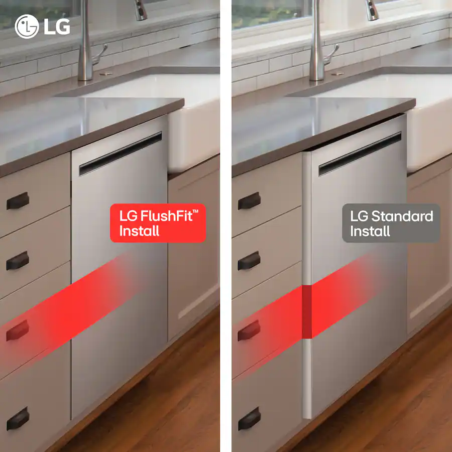 LG FlushFit 24″ Top Control Smart Built‑In Dishwasher with 3rd Rack, AutoVent Dry & Stainless Steel Tub, Stainless Steel — Stainless Steel