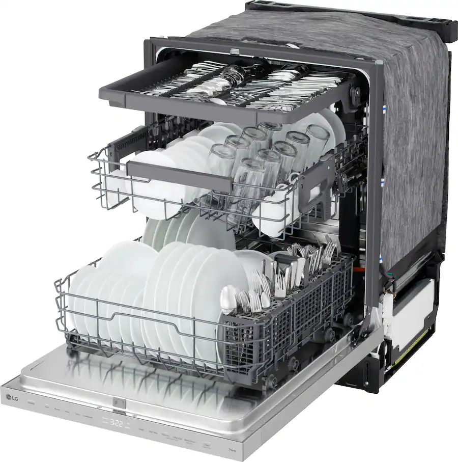 LG FlushFit 24″ Top Control Smart Built‑In Dishwasher with 3rd Rack, AutoVent Dry & Stainless Steel Tub, Stainless Steel — Stainless Steel