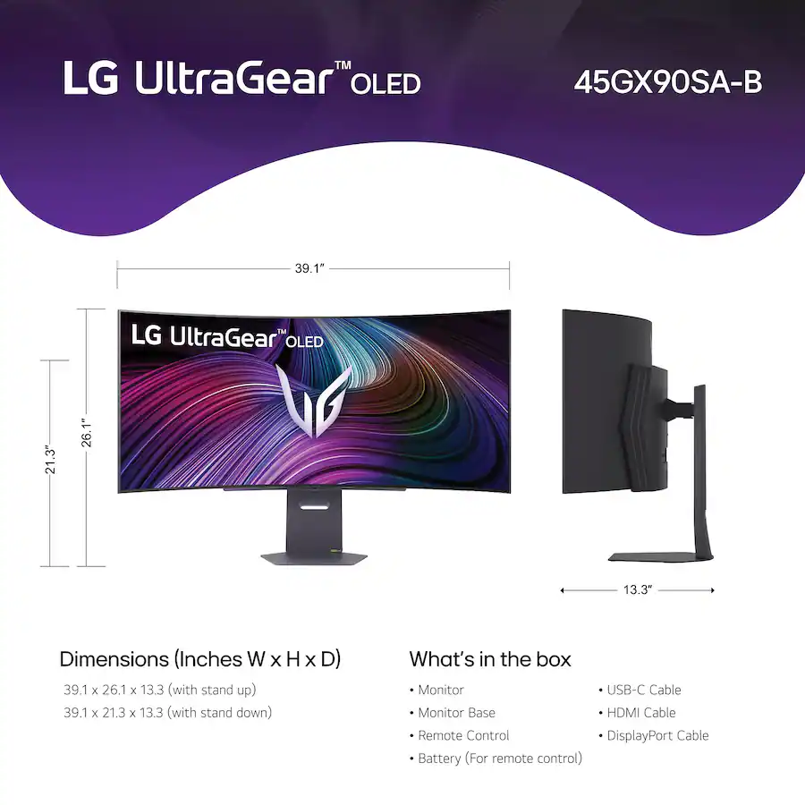 LG UltraGear 45″ OLED QHD 240Hz Smart Gaming Monitor — Black