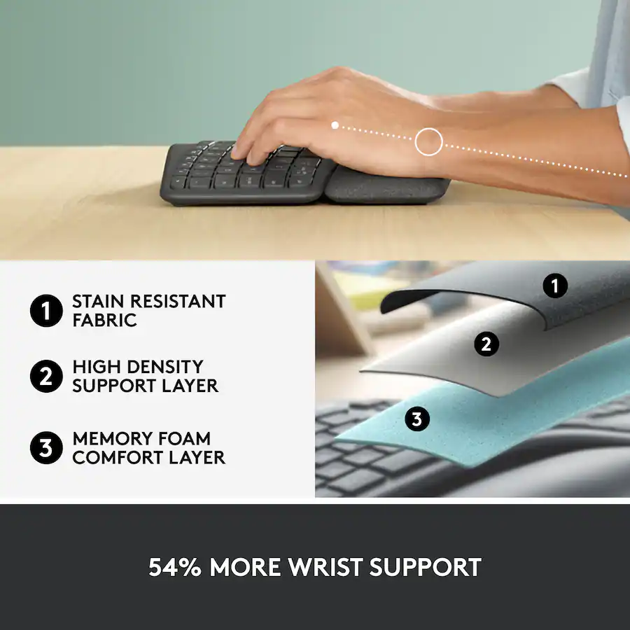 Logitech ERGO K860 Ergonomic Full-Size Wireless Keyboard with Palm Rest, Black — Black